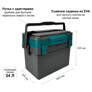 Ящик рыболовный Профи (с ручкой) (40х26х32.5см) (бирюзовый) (в комплекте 10 жерлиц)